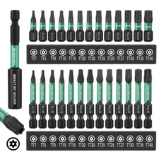 WORKPRO 27PC Impact Torx Bit Set (TT7-TT40) 1/4" Hex-Shank W/1"&2" Long Star Bit