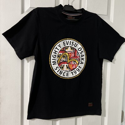EVISU HERITAGE T-Shirt Osaka Daruma Prints S Black Short Sleeve  