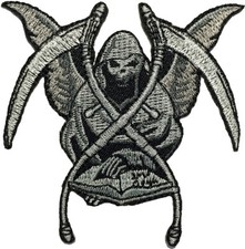 Grim Reaper Scythe God Angel Death Ghost Dangerous Book Evil Sew Iron on Patch G