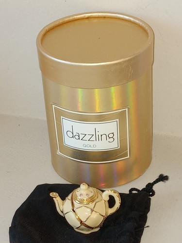Estee Lauder Perfume Compact w/ Box 2" EMPTY DAZZLING GOLD TEAPOT