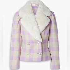 Loveshackfancy Dumont Double-breasted Faux Fur Trimmed Checked Tweed Jacket Xl