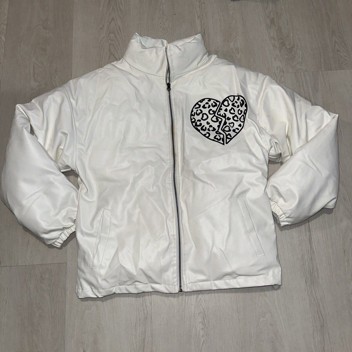 VINTAGE RARE SKATE PARK WHITE Faux Leather Puffer WINTER Jacket 