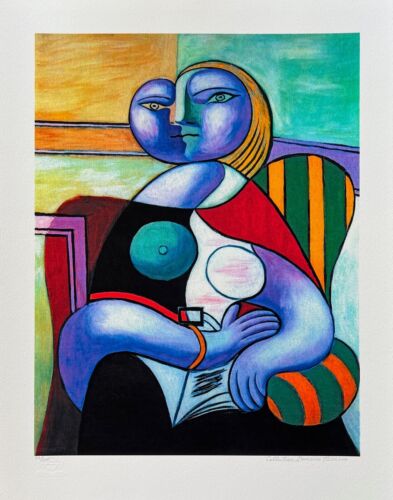 Pablo Picasso LADY IN STRIPED GREEN CHAIR Estate Signed & Numbered Giclee 26x20" - Picture 1 of 5