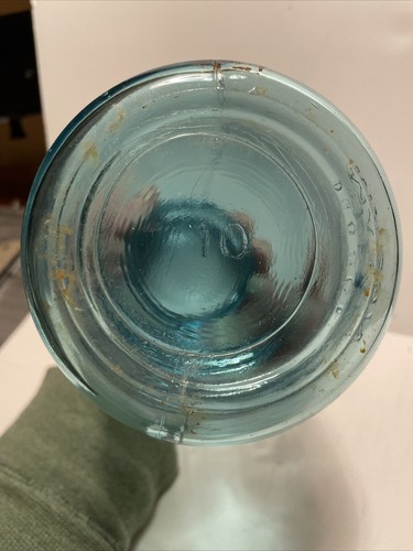 Ball Jar PERFECT MASON QUART Aqua Mold# 10 Zinc Lid ~Antique 1910-1923 - Picture 5 of 9