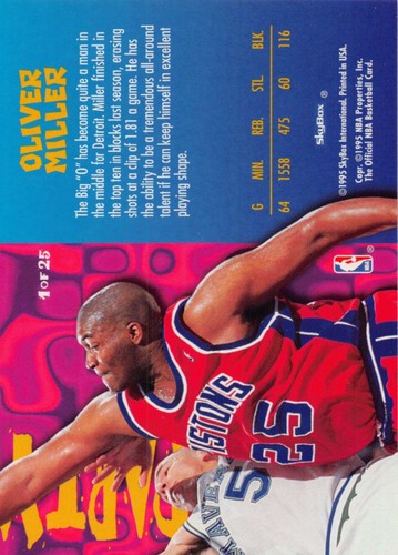 OLIVER MILLER 1995-96 NBA HOPPS BLOCK PARTY CARD 1 OF 25 PISTONS - Imagen 2 de 2