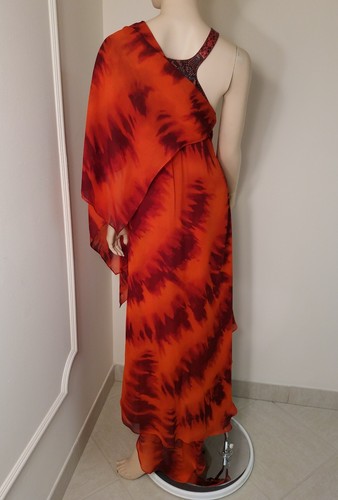 Michael Kors Silk Chiffon Red Snakeskin Strap Runway dress/maxi gown Italy sz 10 - Picture 6 of 12