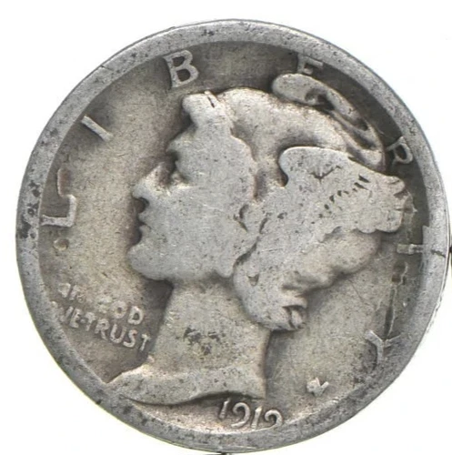 1919 S Winged Liberty Mercury 90% SILVER Dime G-VG Average Circulated Condition