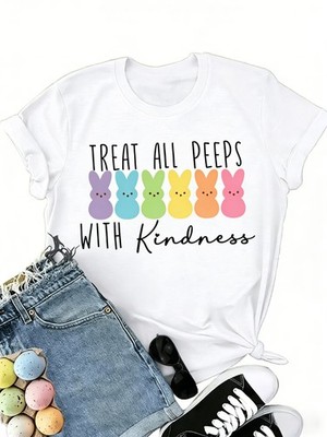 Women's Purple Bunny Print T-Shirt - Be Kind to All Peeping Toms Short Sleeve
