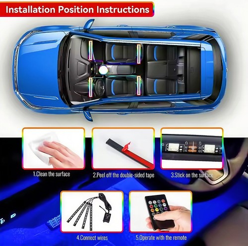 Auto Innenraum Umgebungsleuchten - 72 LED RGB, USB, App & Fernbedienung, Deko - Bild 4 von 6