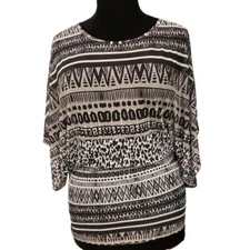 Robert Louis Black and White Tunic Top Large Minimal Wide Sleeve Casual Mob Wife