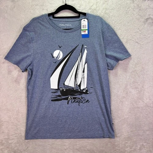 NWT Nautica Mens T-Shirt Blue Heather Large Graphic Sailboat Sustainably Crafted image 6