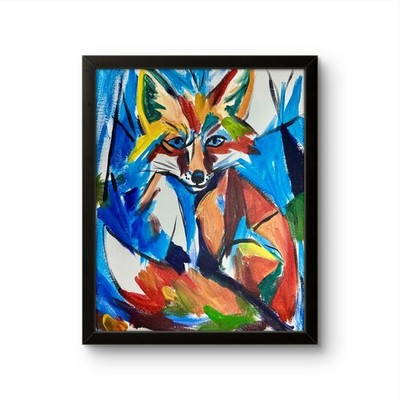 Colorful Abstract Fox Acrylic Painting Original Wildlife Art 11x14 Canvas Origin