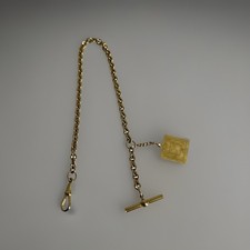 Vintage Gold Tone Albert Pocket Watch Chain T Bar Fob 10.5  