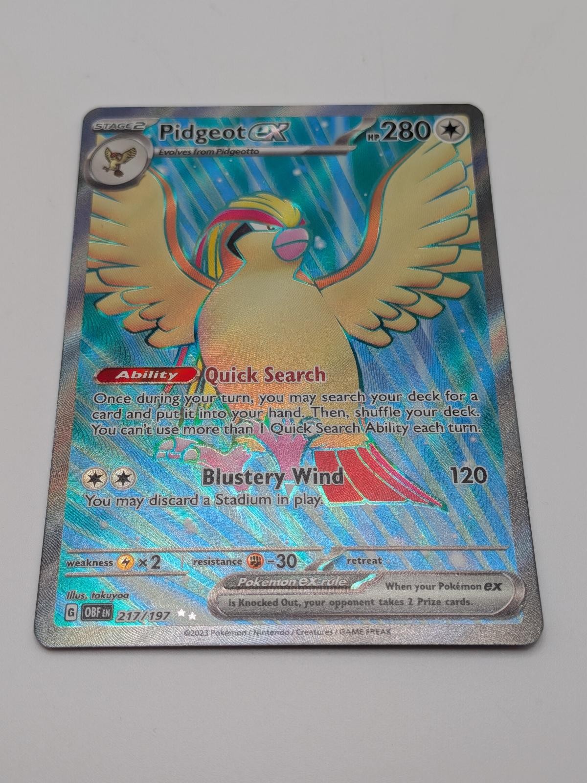 Pidgeot ex 217/197 Ultra Rare Obsidian Flames Pokemon Holo Near Mint