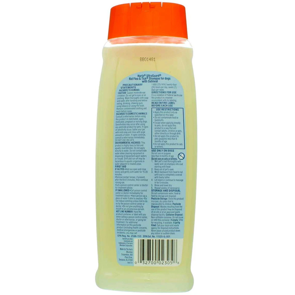 4 Pack Hartz UltraGuard Rid Flea & Tick Dog Shampoo, Oatmeal, 18 fl oz - Image 3 of 4