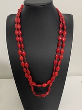 Vintage Long Glass Red Beaded Necklace Knotted 48  