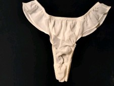 Vintage 90s White Sheer Chiffon Frilly French Hi-Cut Thong Panties S EUC