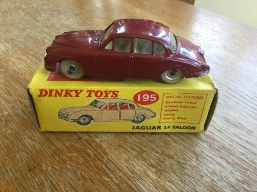 Vintage Dinky Toys 195 Burgundy Red Jaguar 1.4 Saloon In Original Box
