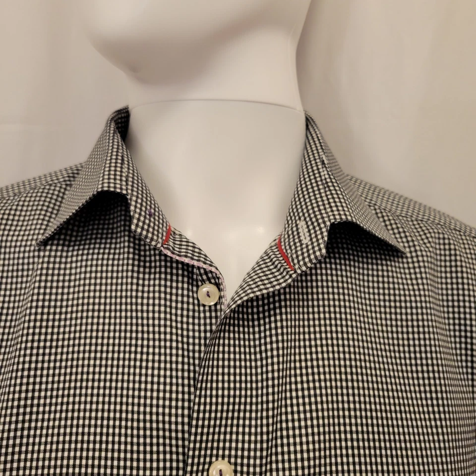Eton shirt mens 43 17 black gingham 100% cotton Contemporary angled Romania - Image 3 of 4