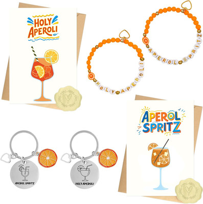 Aperol Geschenk Für Frauen, 2X Aperol Armbänder, 2X Schlüsselanhänger, 2X Geburt