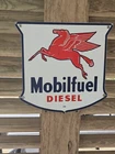 VINTAGE MOBIL MOBILFUEL DIESEL W/ FLYING PEGASUS PORCELAIN SIGN 12"X12"
