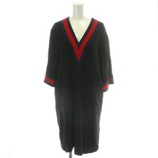 GUCCI Dress Short Sleeves V-Neck Sherry Line Size 42 Black Red Made in Italy