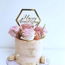 Happy Anniversary Cake Topper,Gold Acrylic Happy Anniversary Cake Toppers for