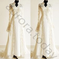Vintage Wedding Dresses with Long Lace Jacket Satin Long Sleeves Bridal Gowns