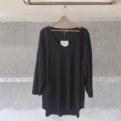 Antthony Original Women s Tunic Top 3X Black V- neck Slinky Knit Boho Lace NWT