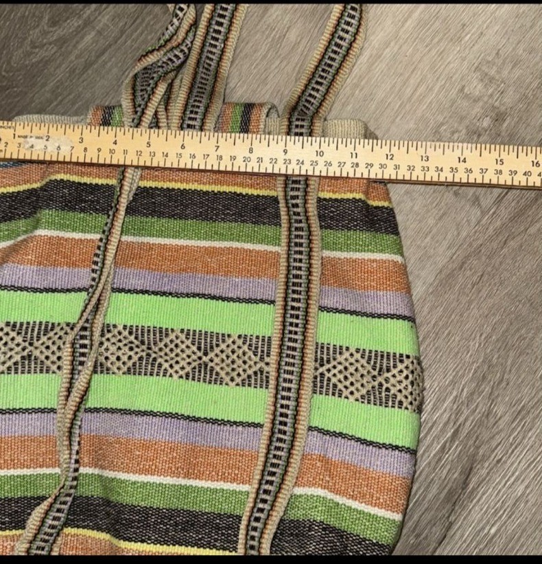 Handwoven Striped Backpack With Button Closure - image 7