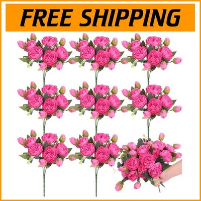 DIY-Friendly Artificial Flower Bouquet Set - 8 Bunches Rose Red Silk Flowers