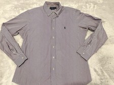 Polo Ralph Lauren Button Up Purple Striped Long Sleeve Mens L Shirt Custom Fit