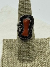 Beautiful Sterling Large 1  Long Piece Of Coral W A   In 925 Ring Size 6