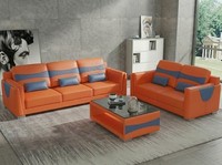 Leder Sofa Set 3+2 Modern Orange Blau Komfort Couch Design Wohnzimmer *