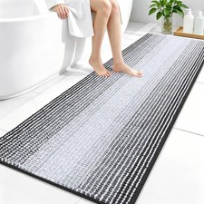 OLANLY Bathroom Runner Rug 59x24 Chenille Striped Dark Grey