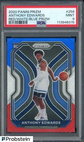 2020 Panini Red White Blue Prizm #258 Anthony Edwards RC Rookie PSA 9 MINT