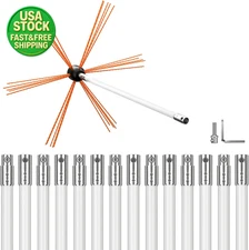 Chimney Sweep Kit 20FT Nylon Flexible Rods Rotary Drill Drive Brush 14 Rods