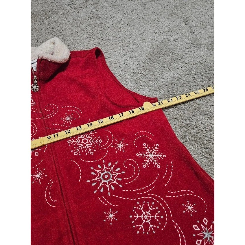 Breckenridge Fleece Vest Women Large Red Snowflake Embroidered Full Zip Holiday - Image 4 of 4