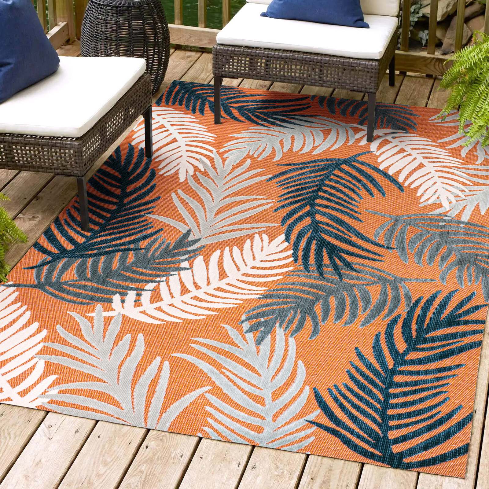 Jonathan Y HWC101-3 Hawaii 3x5 Polypropylene Rug in Orange and Navy