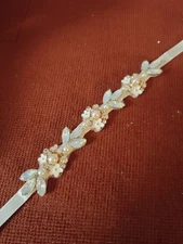 Ivory Floral Pearl Rhinestone Applique Bridal Belt