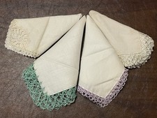 Mixed Lot of 4 Vintage Handkerchiefs with Tatted / Crocheted Edges