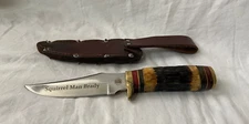 Chipaway Cutlery 11" Knife. 5 1/2" Fixed  Blade Hunting Knife Leather Sheath
