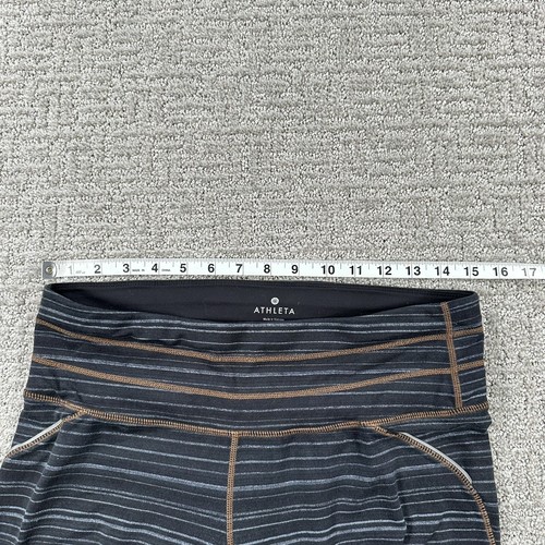 Athleta Yoga Pants Medium M Black Blue Leggings Striped Capri Athleisure Womens - Picture 7 of 15