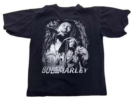 Vintage 90s Bob Marley Rap Tee Dont Worry Be Happy Double Sided Black and White - 第 2/5 張圖片