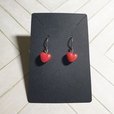 Red Heart Shaped Dangle Earrings Women Valentine Love Holiday Solitaire Hook