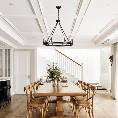 Vintage Wagon Wheel Chandelier Living Room Ceiling Light Pendant Fixture Black - Picture 5 of 12