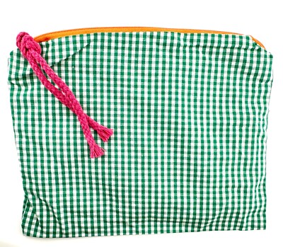 Green & White Gingham Check Cosmetic Bag 8.5''x7'' Makeup Storage Clutch