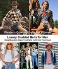 Men Fashion Rhinestone Belt Western Bling Studded Design Leather Belt for Jeans