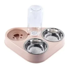 3 in 1 Pet Dog Feeder Bowl With Dog Water Bottle Cat Automatic Drinking