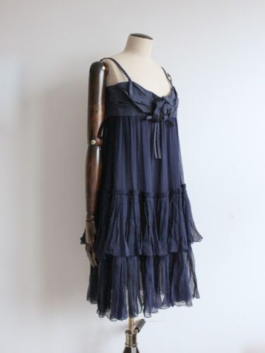 Christian Dior by John Galliano A/W08 Navy Silk Chiffon Babydoll Dress - Picture 2 of 9